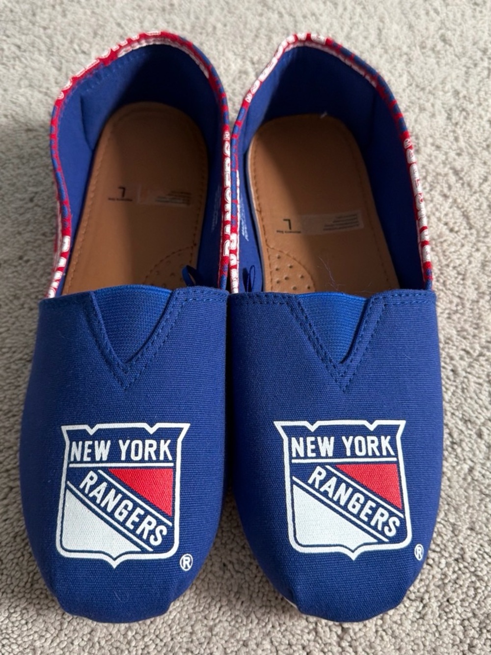 NHL New York Rangers Blue and Red Slip-On Women's Shoes